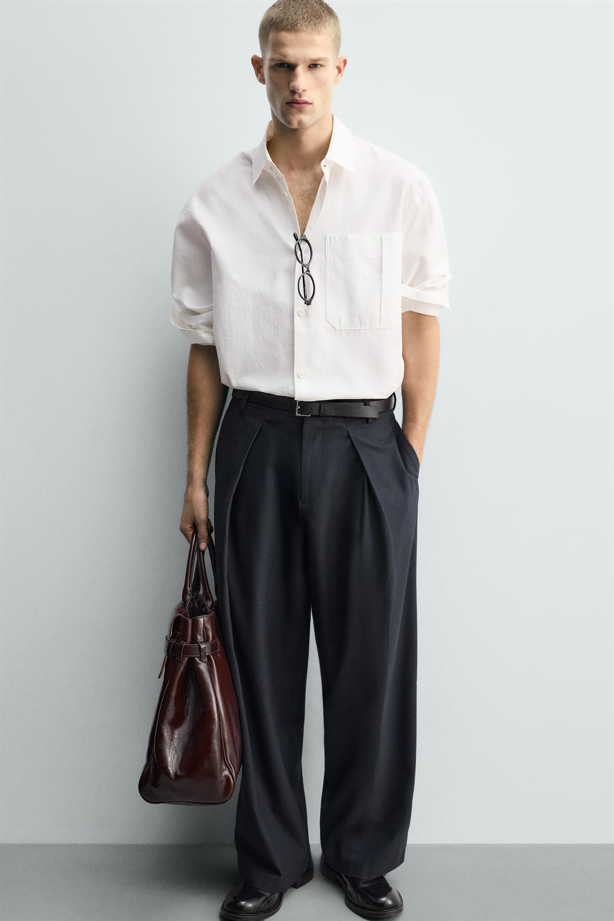 PLEATED PINSTRIPE PANTS